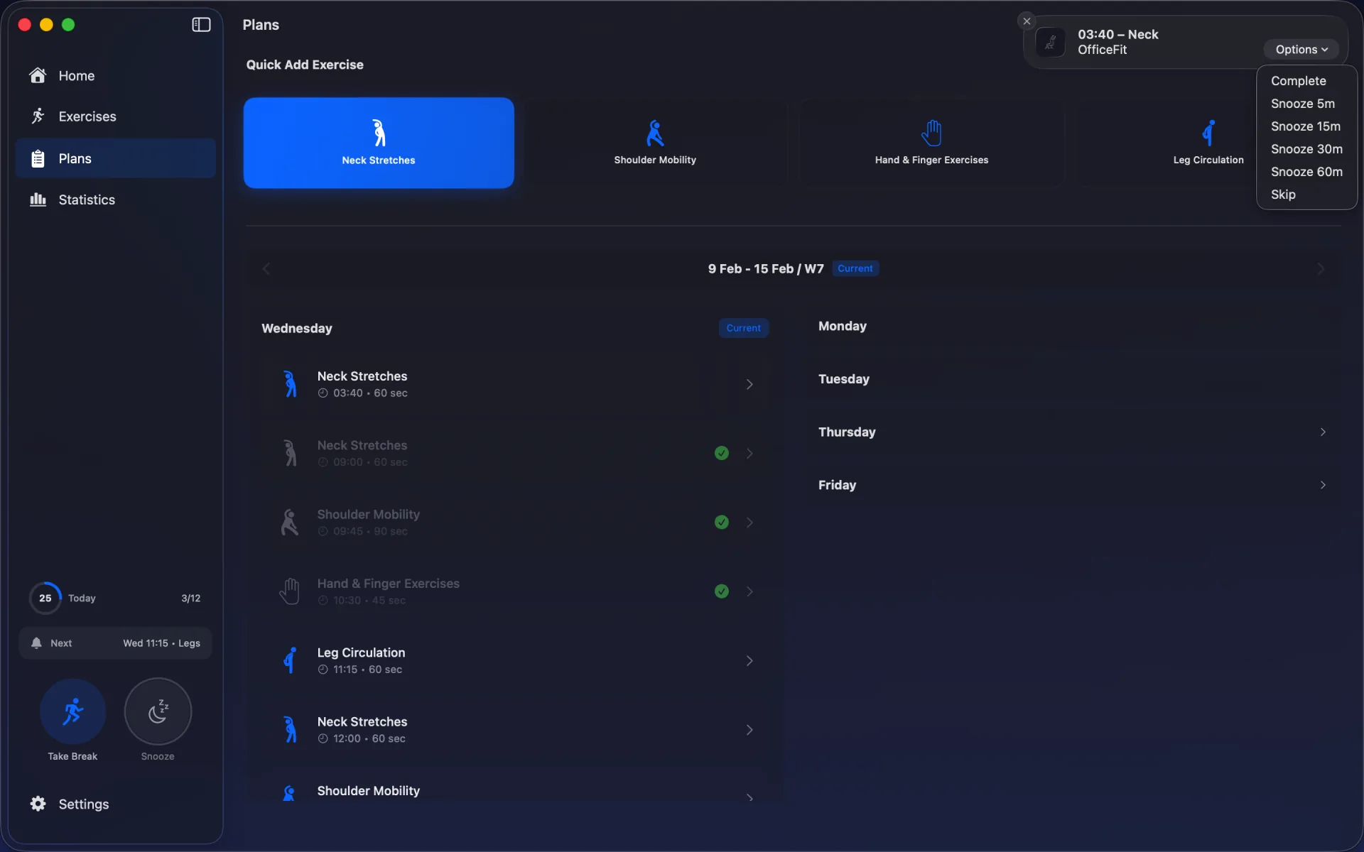OfficeFit smart reminders feature showing customizable notification settings